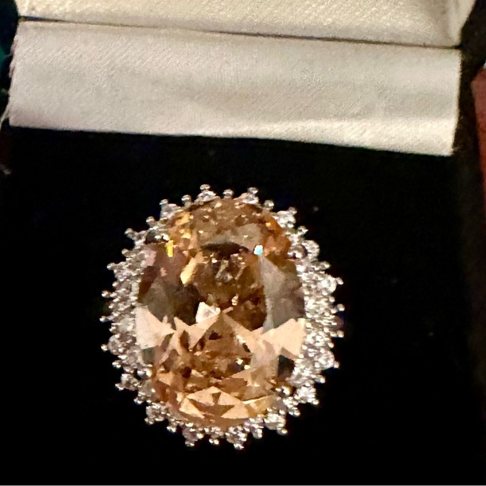 11CT ROUND MORGANITE RING W CZ DIAMONDS CIRCLING - Picture 8 of 11